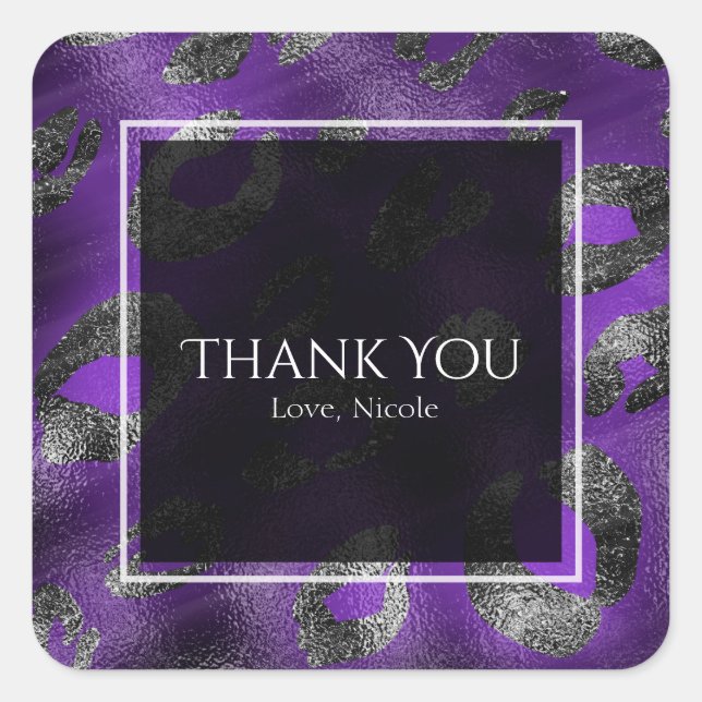 Sticker Carré Faveur de fête avec impression Glam Léopard Violet (Devant)