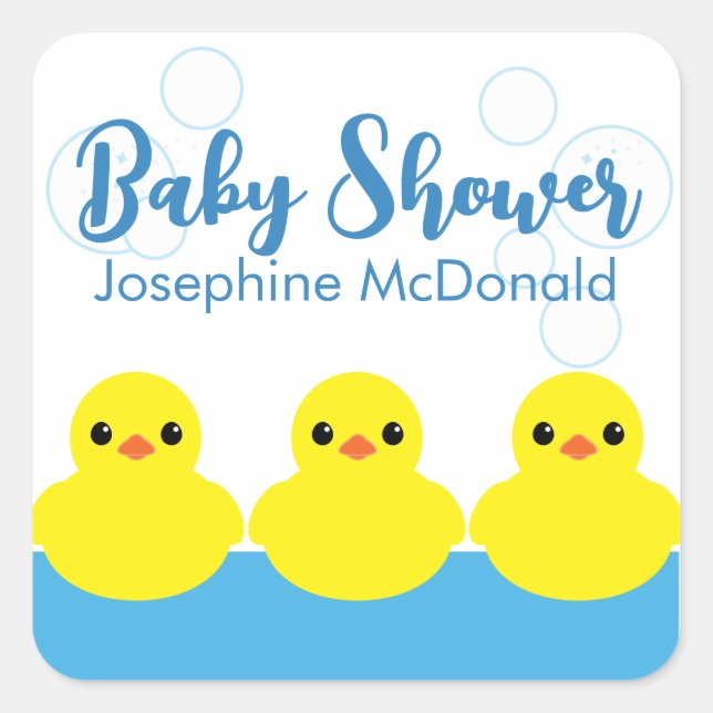 Sticker Carré Faveur de fête Bébé Garçon Canard en Caoutchouc (Devant)