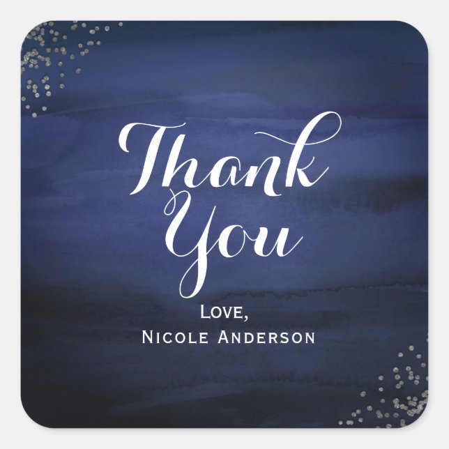 Sticker Carré Faveur de fête Confetti Argent Bleu Aquarelle Mode (Devant)