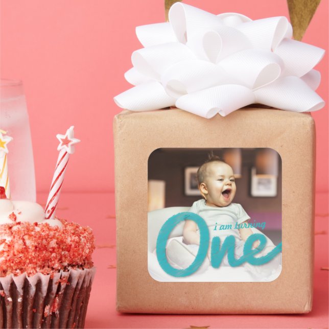 Sticker Carré Faveur de fête d'anniversaire 1ère année Photo d'u (Fête)