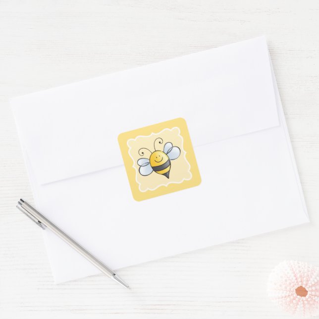 Sticker Carré Faveur de fête d'anniversaire jaune abeille bourdo (Enveloppe)