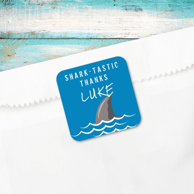 Sticker Carré Faveur de fête d'anniversaire pour enfants Shark B (Créateur téléchargé)