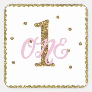 Sticker Carré Faveur de fête d'anniversaire pour filles Rose & O