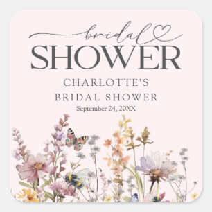 Sticker Carré Faveur de Fleur Sauvage Rose pour Mariage