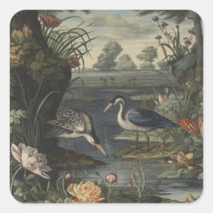 Sticker Carré Faveur de mariage botanique antique Blue Crane
