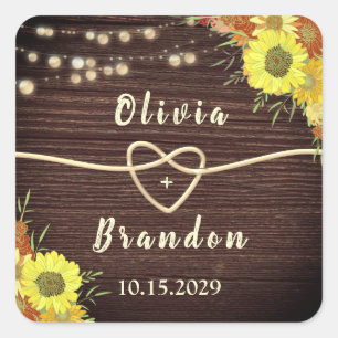 Sticker Carré Faveur de mariage en bois rustique tournesols