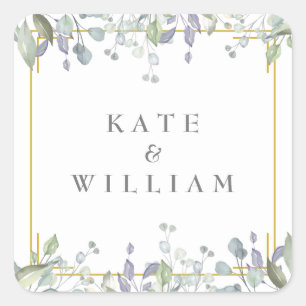Sticker Carré Faveur de mariage floral sauge et lilas