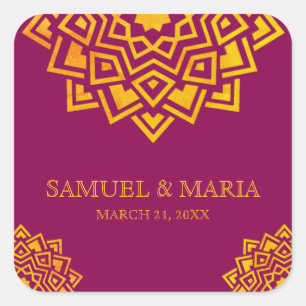 Sticker Carré Faveur de mariage indien moderne en or rose Mandal