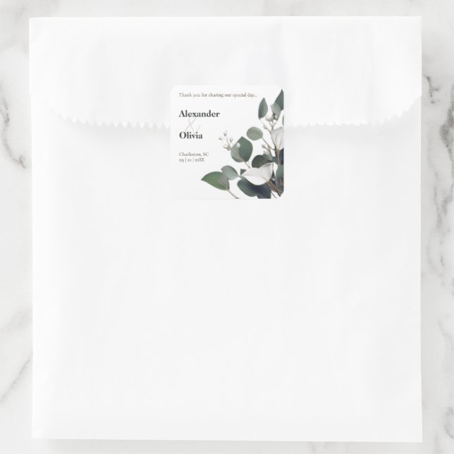 Sticker Carré Faveur de mariage moderne Eucalyptus (Sac)