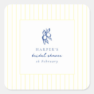 Sticker Carré Faveur de mariage Simple Bleu et Jaune Citrons
