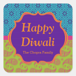 Sticker Carré Faveur de partie indienne colorée de Diwali de