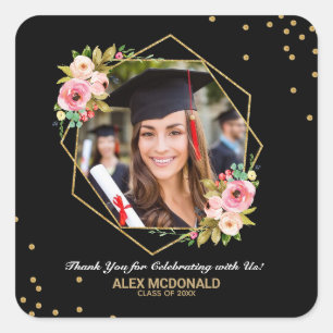 Sticker Carré Faveur de remerciement de graduation géométrique o