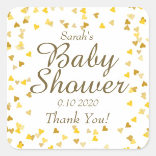 Sticker Carré Faveur d'or de baby shower de coeurs