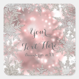 Sticker Carré Faveur Flocon de Neige Pink Silver Winter Wonderla