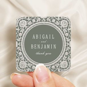 Sticker Carré Faveurs de mariage en dentelle florale verte sauge