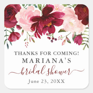 Sticker Carré Faveurs de Mariage Florales Rose Bourgogne