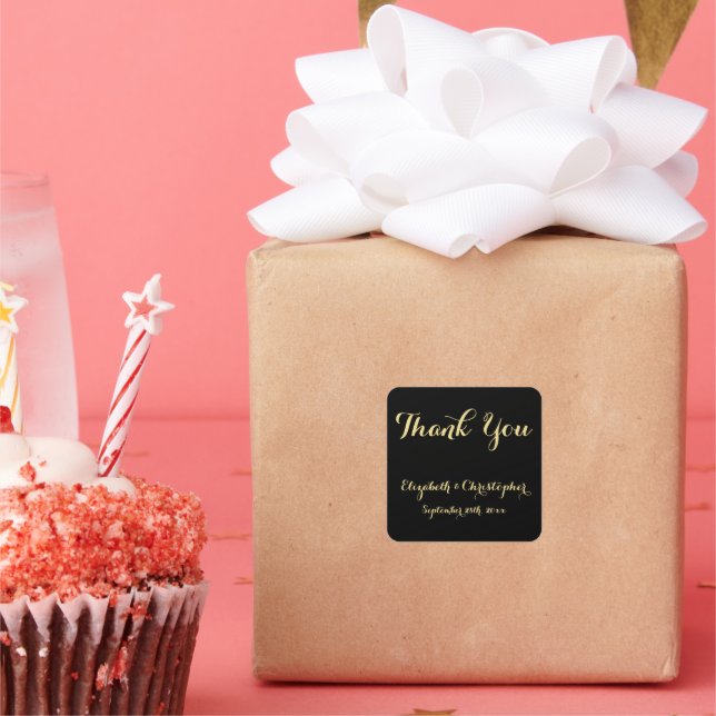 Sticker Carré Faveurs de remerciement de mariage en or noir de s (Fête)