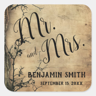 Sticker Carré Favor de mariage marron vintage branche d'arbre ru