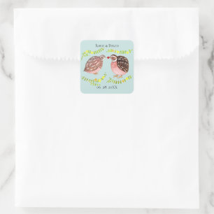 Sticker Carré Favori de mariage personnalisé Couple de Cailles a