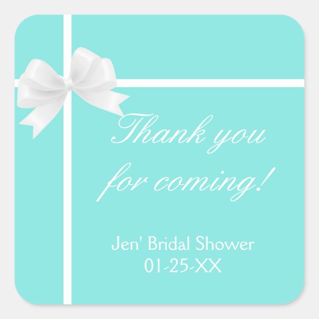 Sticker Carré Favori de mariage Turquoise Blue Diamond Bow (Devant)