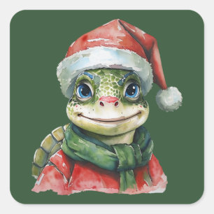 Sticker Carré Favoris de Noël animal amusant - Tortue 2
