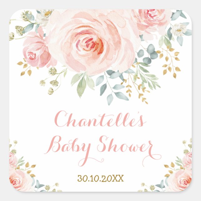 Sticker Carré Favouris de remerciement de roses florales aquarel (Devant)