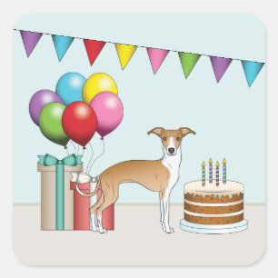 Sticker Carré Fawn et blanc italien Greyhound Anniversaire color