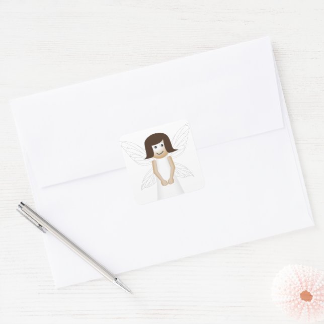 Sticker Carré fée blanche, conte de fée, fleur botanique florale (Enveloppe)