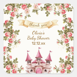 Sticker Carré Fée Château de Fleur Sauvage Baby Shower Merci