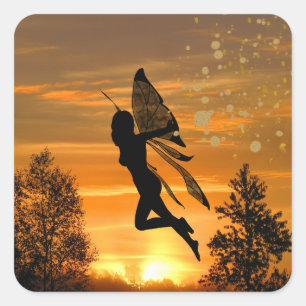 Sticker Carré Fée coucher de soleil