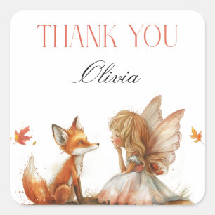 Sticker Carré Fée d'automne premier Merci d'anniversaire avec re