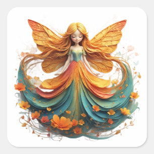 Sticker Carré Fée de fantasy enchanteresse avec des ailes coloré