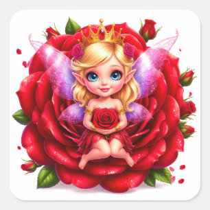 Sticker Carré Fée de la Rose Enchantée pour les Amateurs de Fant
