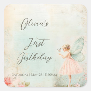 Sticker Carré Fée des fleurs fille Anniversaire