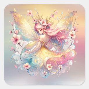 Sticker Carré Fée douce Fée Jaune Princesse Filles