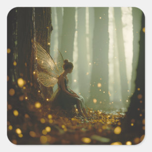 Sticker Carré Fée magique Enchantée Forêt automne automne Pixie 