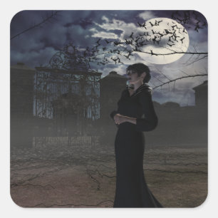Sticker Carré Fée noire éffrayante au clair de lune