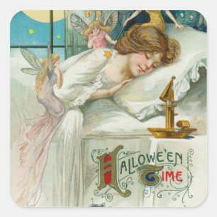 Sticker Carré Fées de temps de Halloween autour de femme de