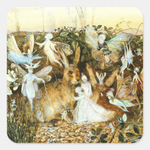 Sticker Carré Fées et lapin