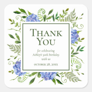 Sticker Carré Félicitations 30e Anniversaire Hydrangeas Bleus
