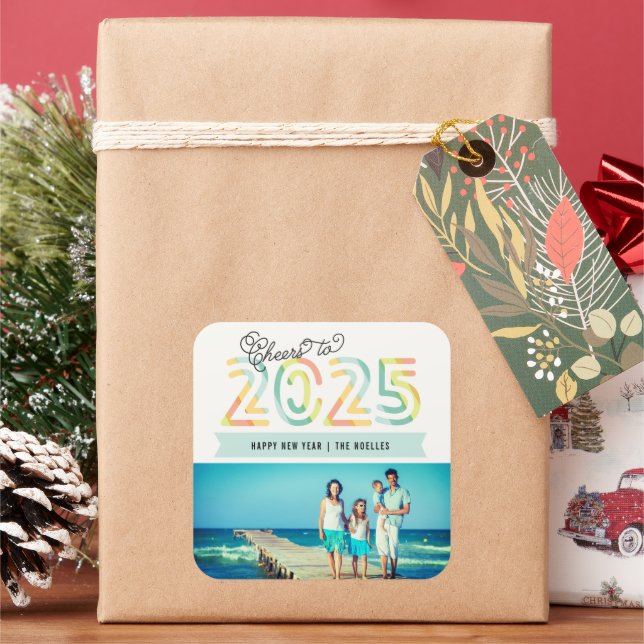 Sticker Carré Félicitations à 2025 Citrus Stripes Bonne Année Ph (vacances)