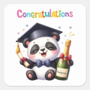Sticker Carré Félicitations à Panda Graduation