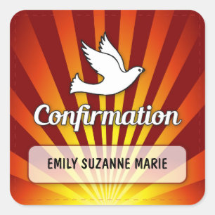 Sticker Carré Félicitations Confirmation Colombe avec Or, Rouge