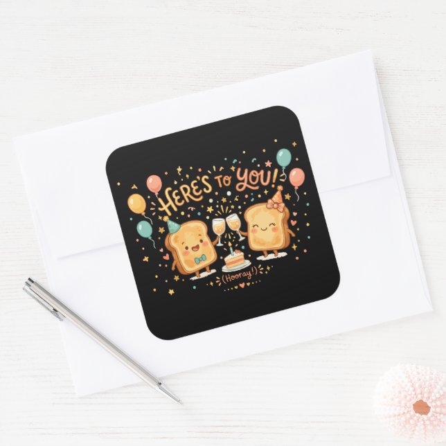Sticker Carré Félicitations de célébration de toast mignon (Enveloppe)