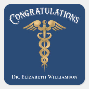 Sticker Carré Félicitations Docteur Médecin Caduceus Seal