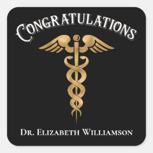 Sticker Carré Félicitations Docteur Médecin Caduceus Seal