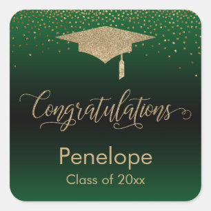 Sticker Carré Félicitations Gold Confetti Graduation Green