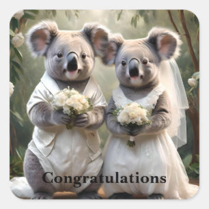 Sticker Carré Félicitations Koala Bear Mariage blanc,