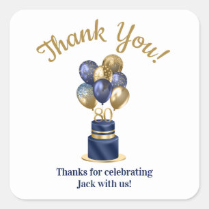 Sticker Carré Félicitations pour le gâteau avec ballons bleu mar