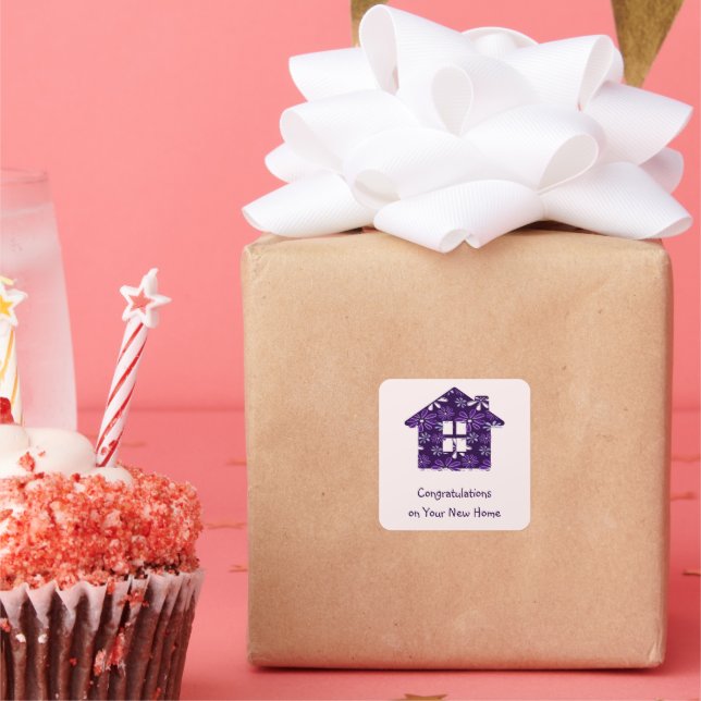 Sticker Carré Félicitations simples et violettes pour votre nouv (Fête)